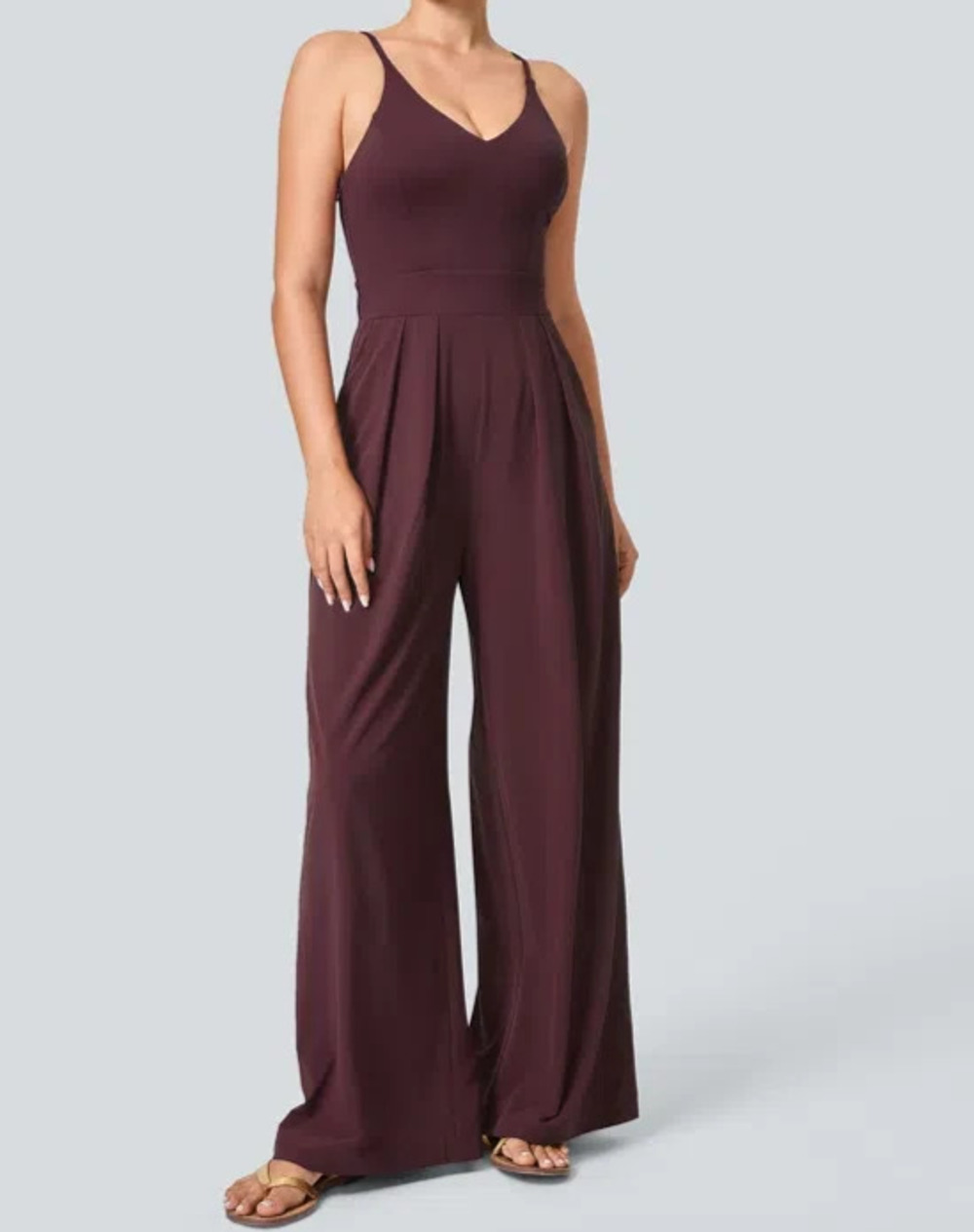 NWT HALARA Backless Wide Leg Jumpsuit Large Purple Strappy Athleisure Stretch